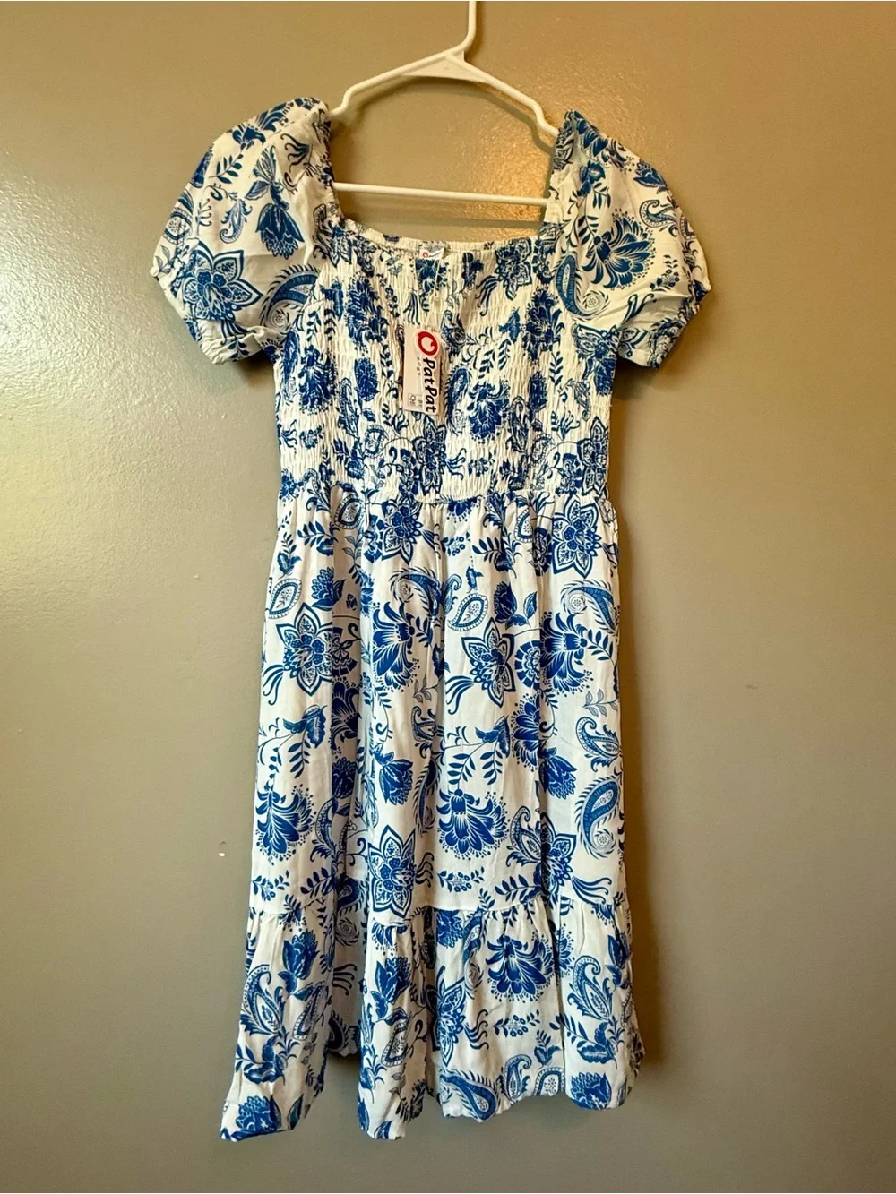 PatPat Blue and White Floral Smocked Dress Size 11-12Y